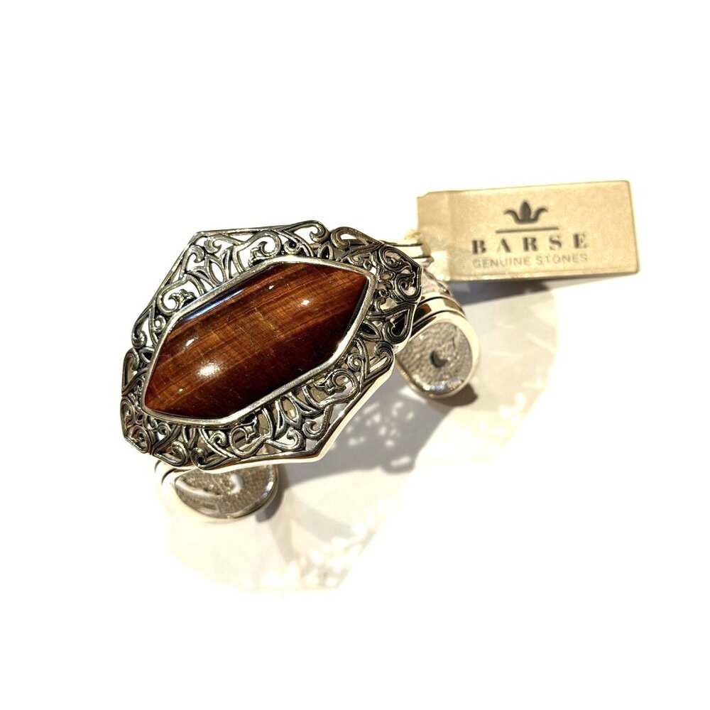 BARSE FLOURISH SILVER OVERLAY CUTOUT CUFF BRACELET RED TIGERS EYE STONE NEW NWT